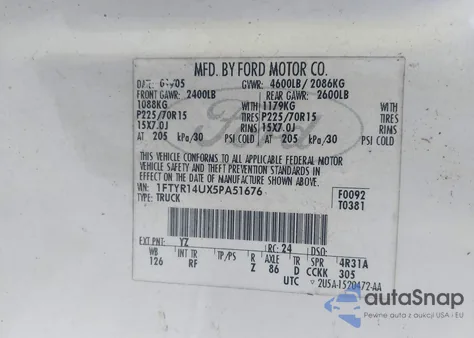 2005 Ford Ranger Edge/Stx/Xl/Xlt from USA, damaged, VIN 1FTYR14UX5PA51676